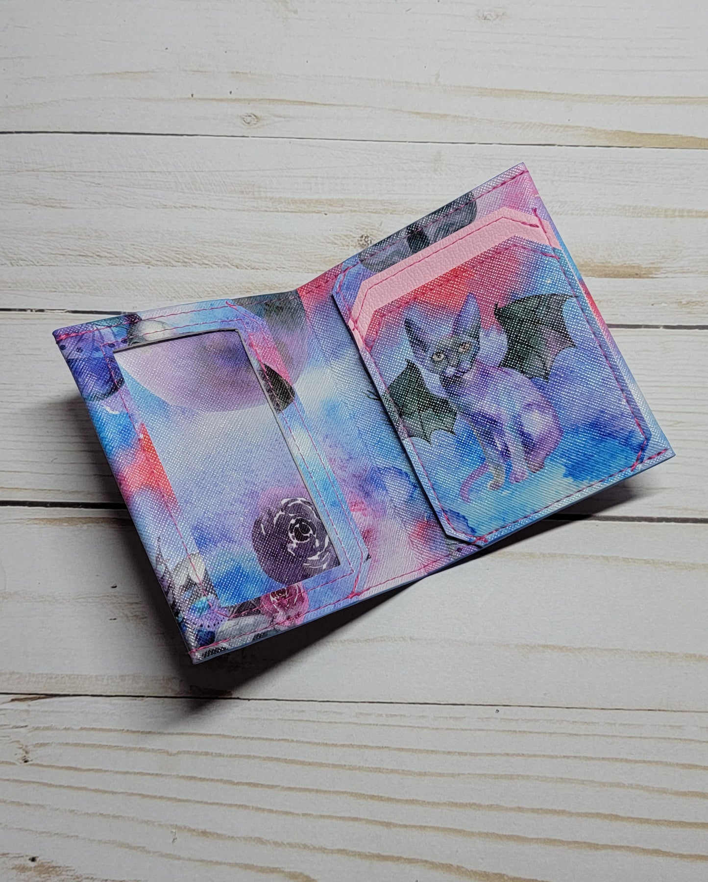 Pastel Bat Cat Bifold Mini Wallet