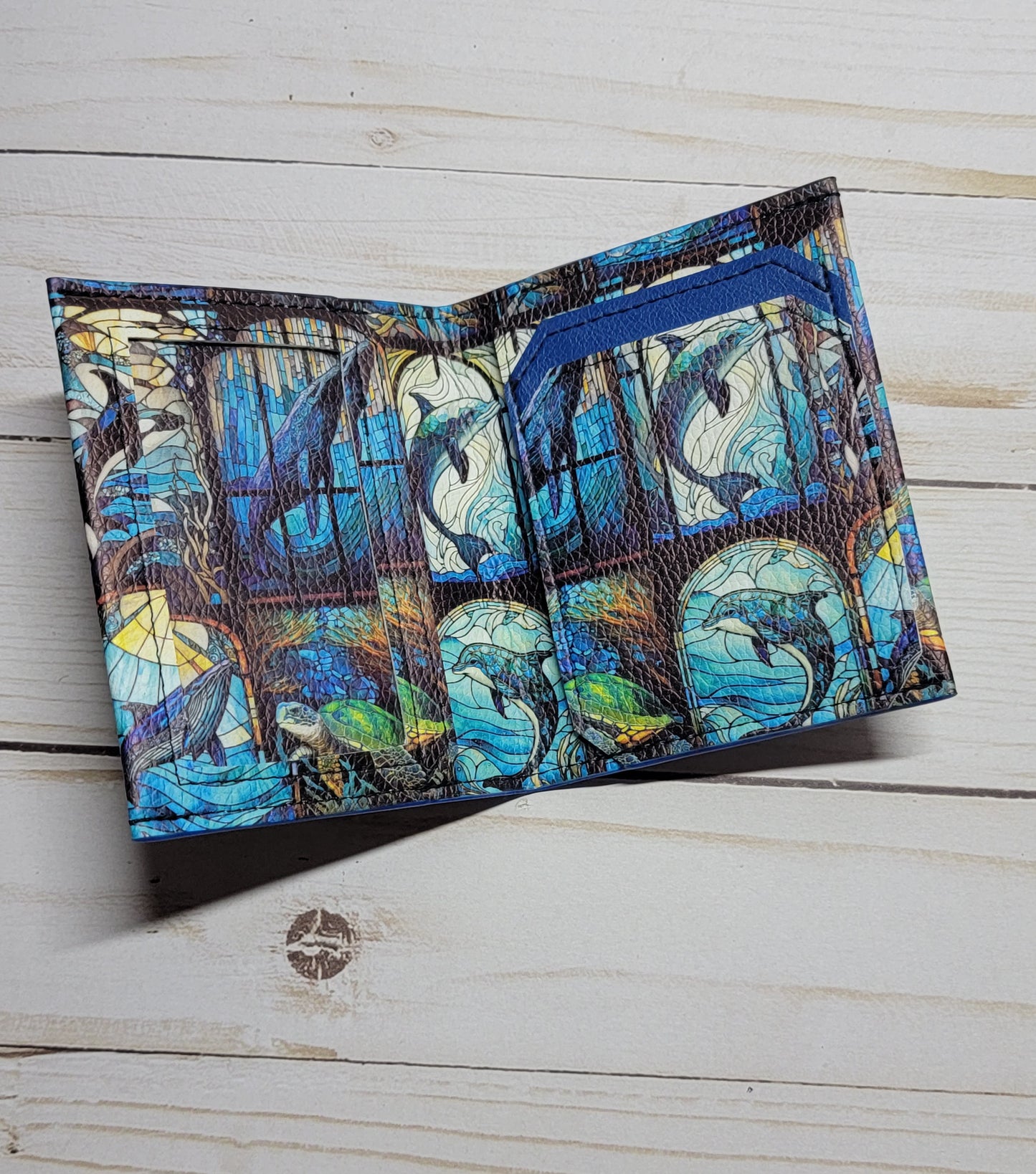 Stained Glass Sea Life Bifold Mini Wallet