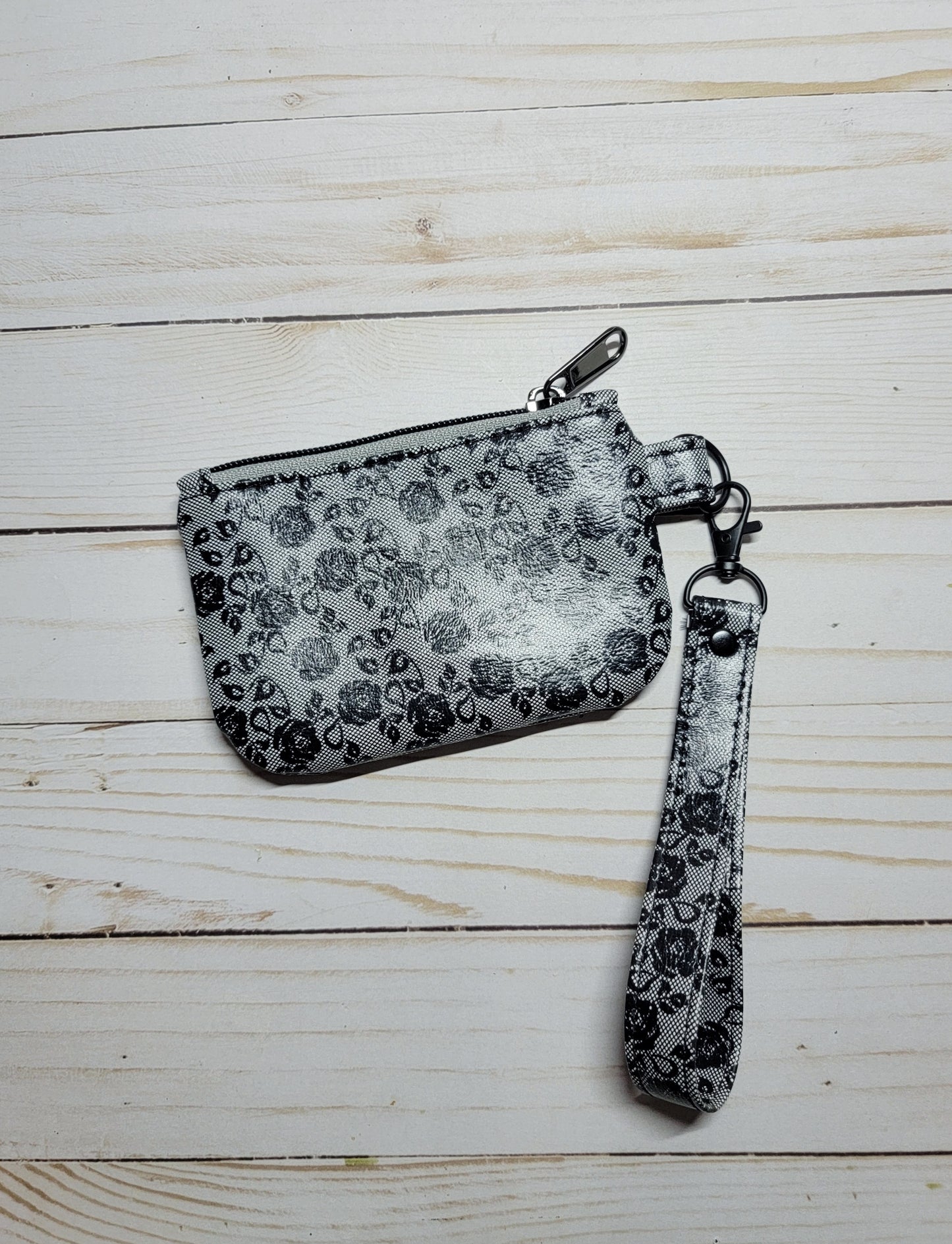 Black Faux Floral Lace ID Wristlet