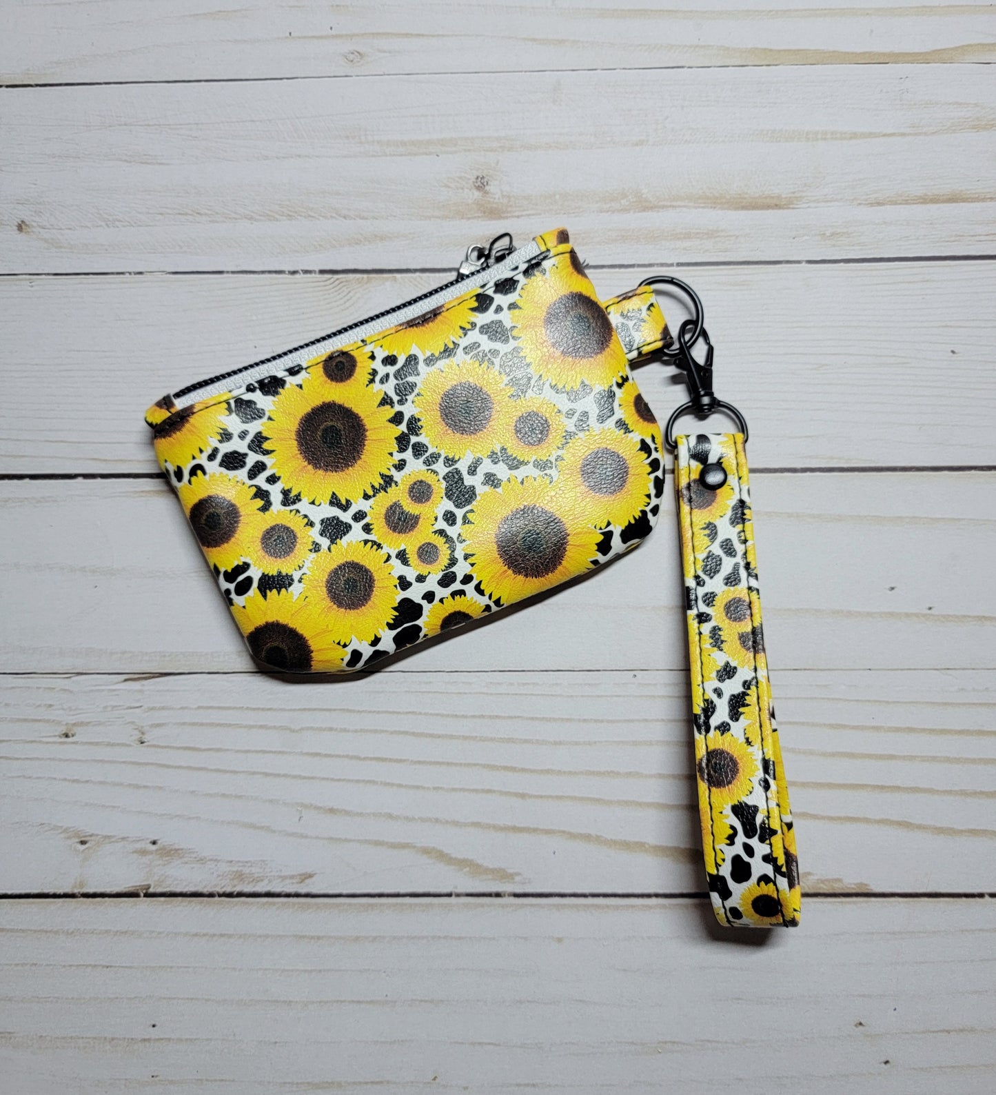 Sunflower/ Cow print ID Wristlet
