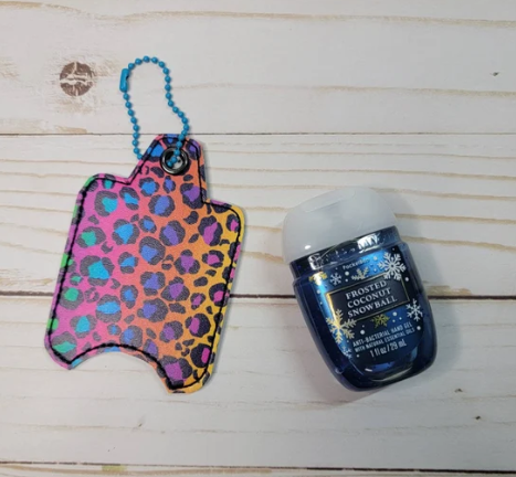Rainbow cheetah// Hand sanitizer holder/ keychain/ embroidered