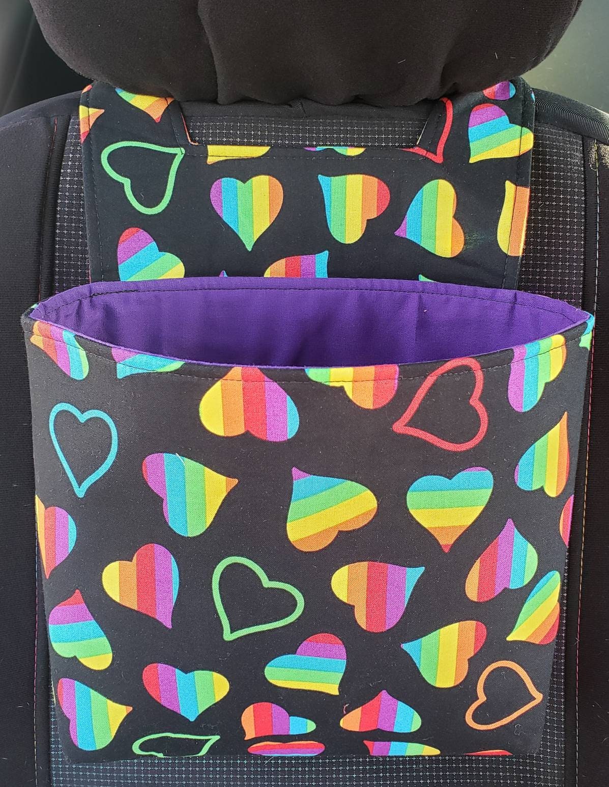 Rainbow hearts // car trash can