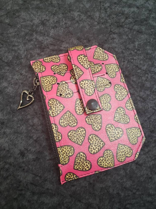 Pink cheetah heart// pocket pal/ minimalist wallet/card holder/ coin pouch