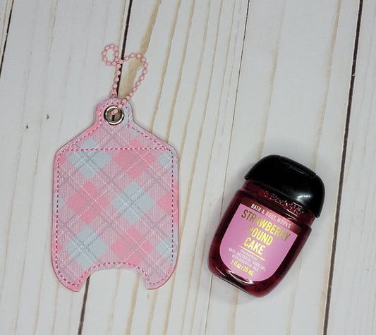 Pink and blue plaid/ Hand sanitizer holder/ keychain
