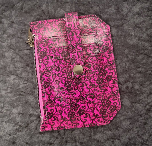 Pink and black lace // pocket pal/ minimalist wallet/ card holder/ coin pouch