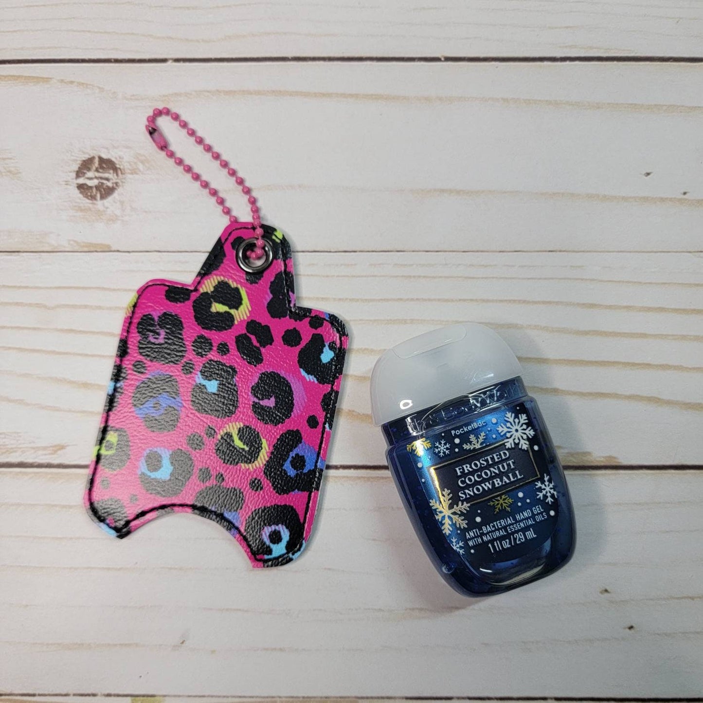 Hot pink and rainbow cheetah// Hand sanitizer holder/ keychain/ embroidered