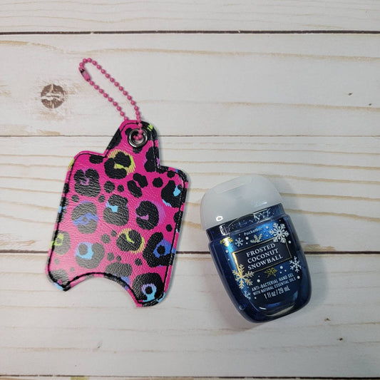 Hot pink and rainbow cheetah// Hand sanitizer holder/ keychain/ embroidered