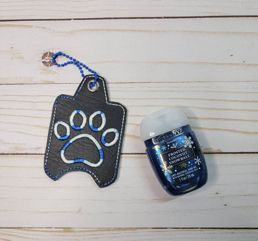 Variegated blue and white paw print// Hand sanitizer holder/ keychain/ embroidered