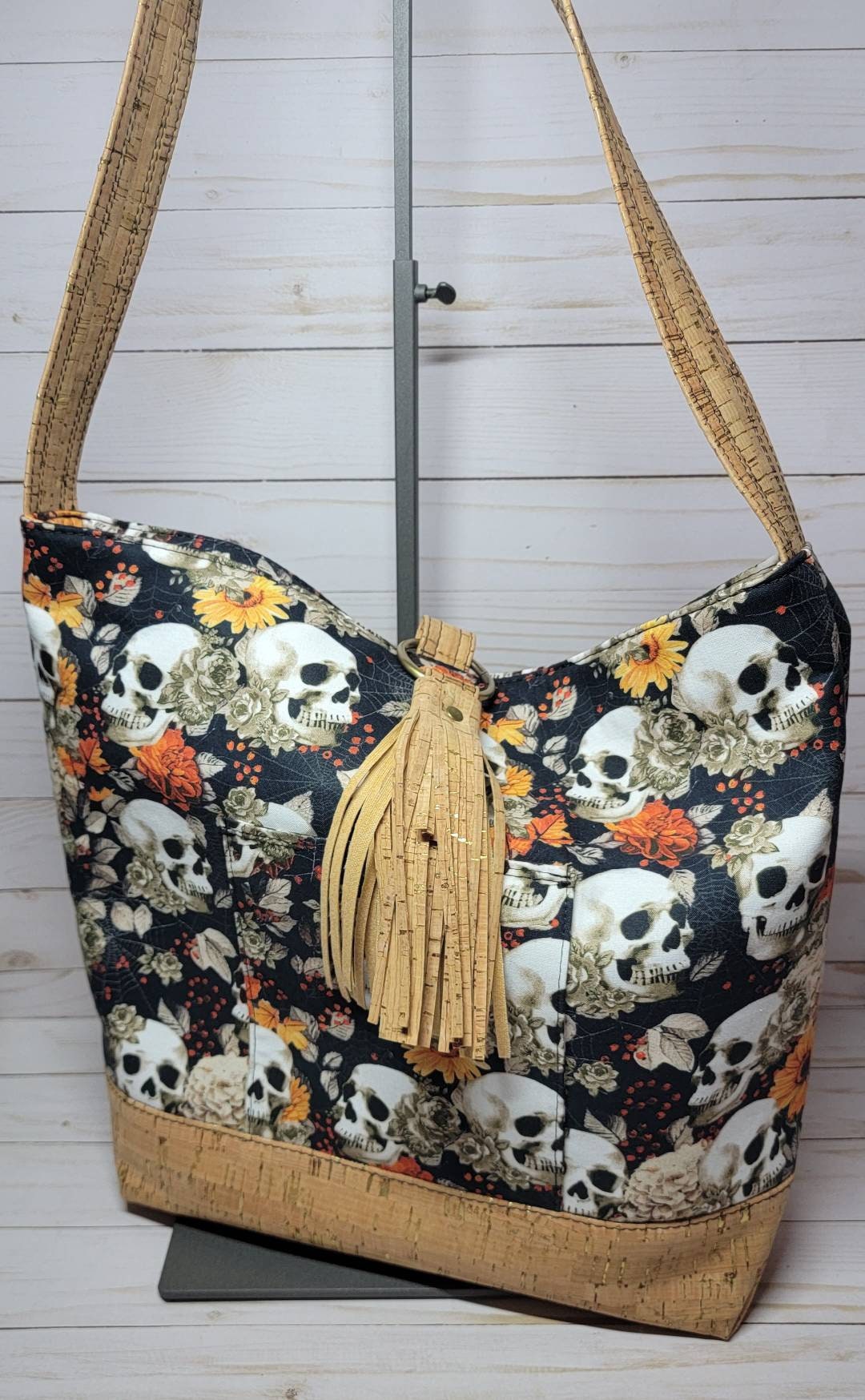 Floral autumn and skull shoulder bag/ stephie shoulder bag
