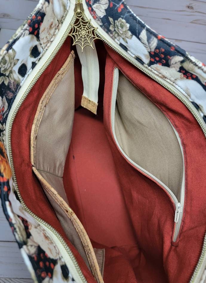 Floral autumn and skull shoulder bag/ stephie shoulder bag