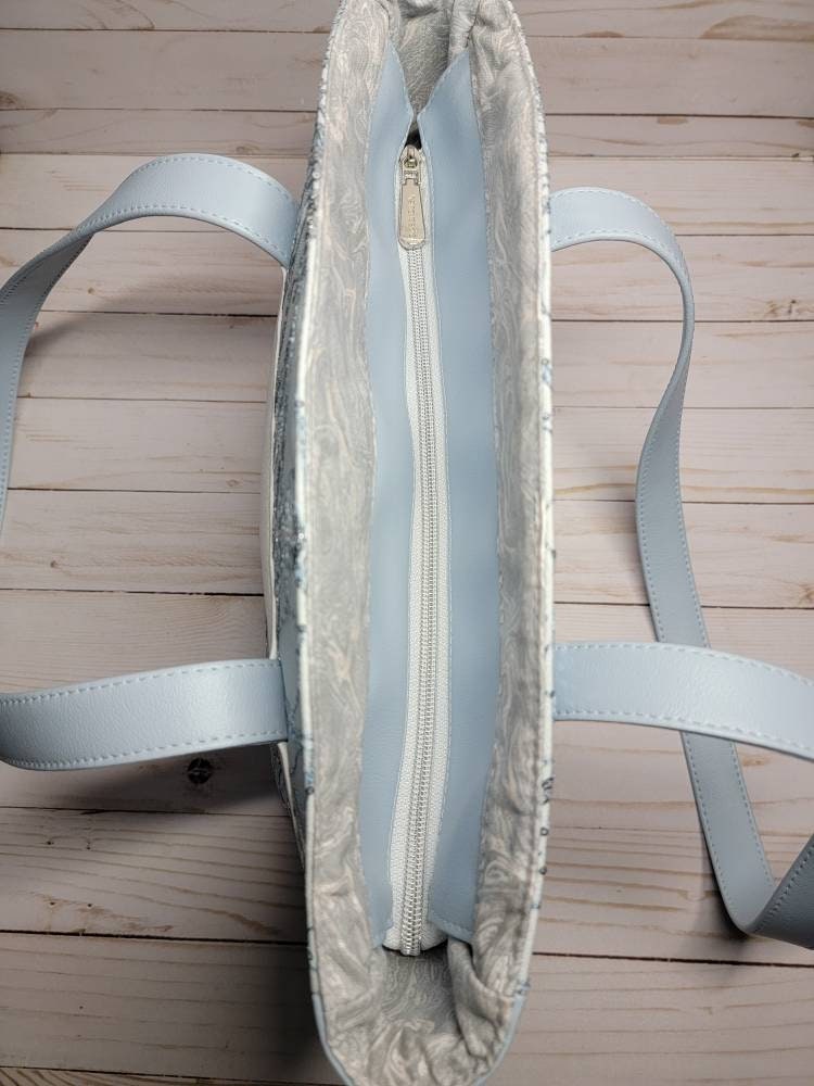 Ilaria handbag// baby blue/ silver sequin // shoulder bag// sparkle and floral