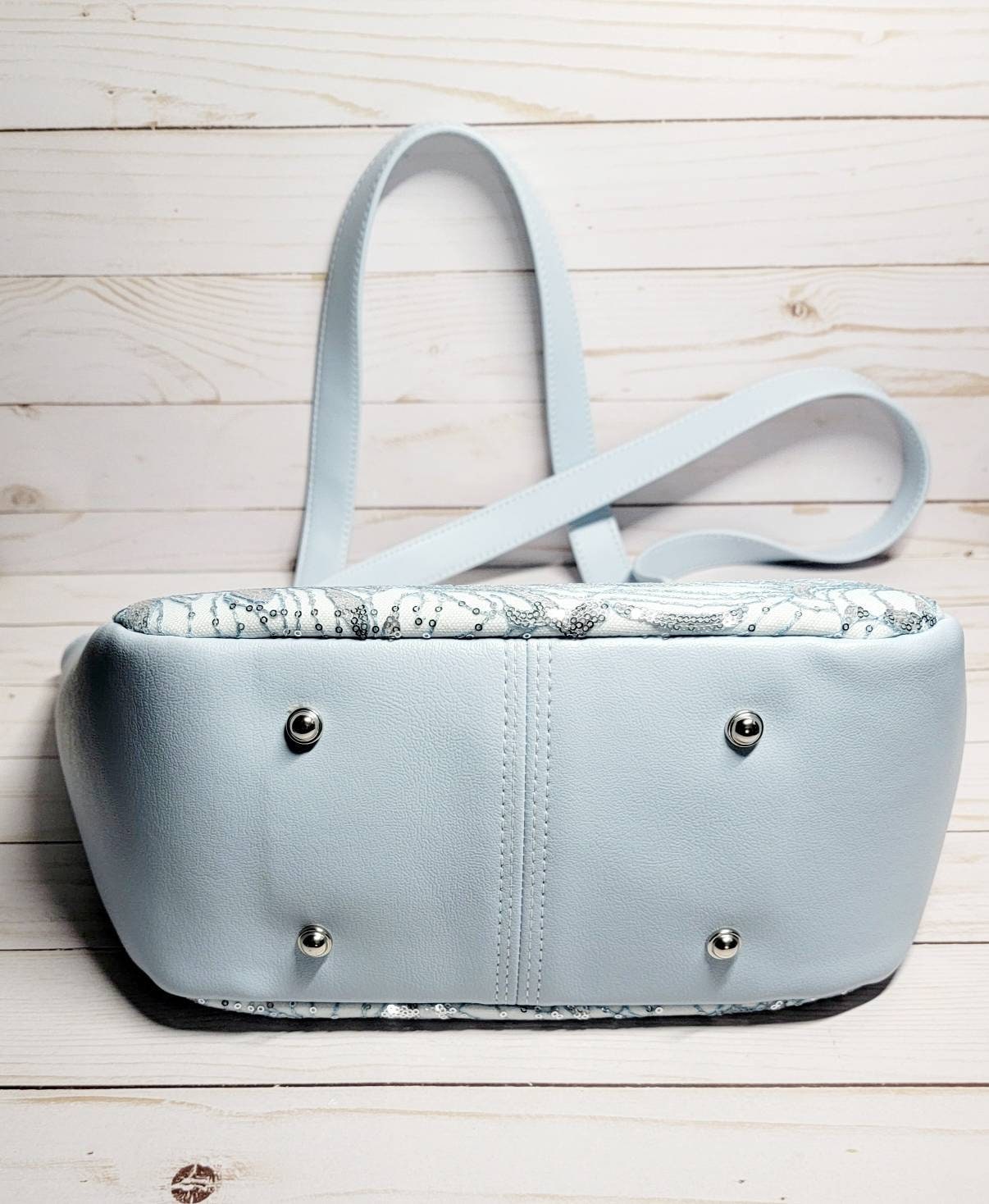Ilaria handbag// baby blue/ silver sequin // shoulder bag// sparkle and floral