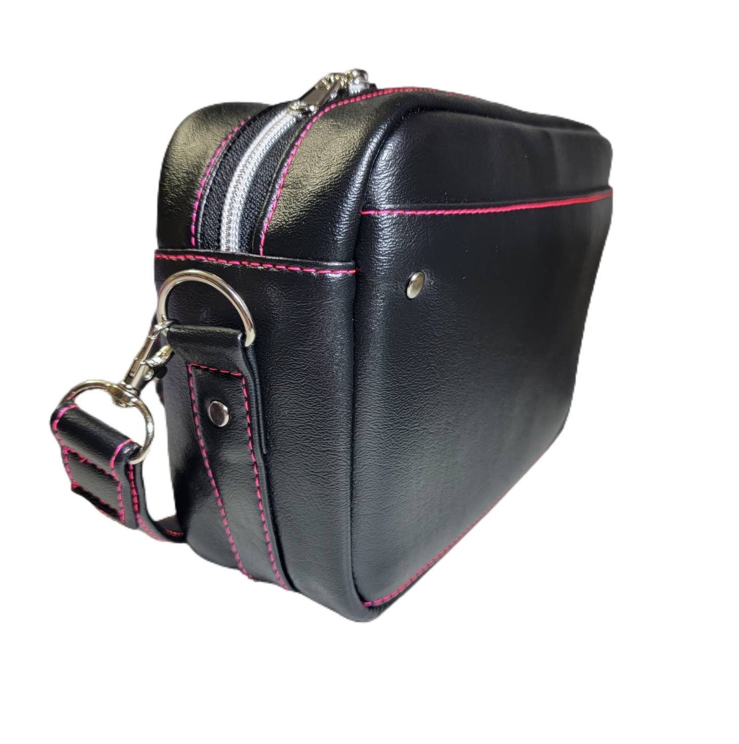 Neon pink and black/ floral/ diamond quilt/ boxy bag/ card holder/ silver hardware