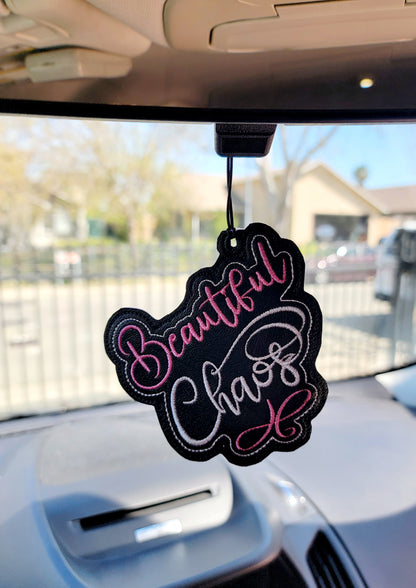 Beautiful Chaos/ Unscented car freshie/ pink and white