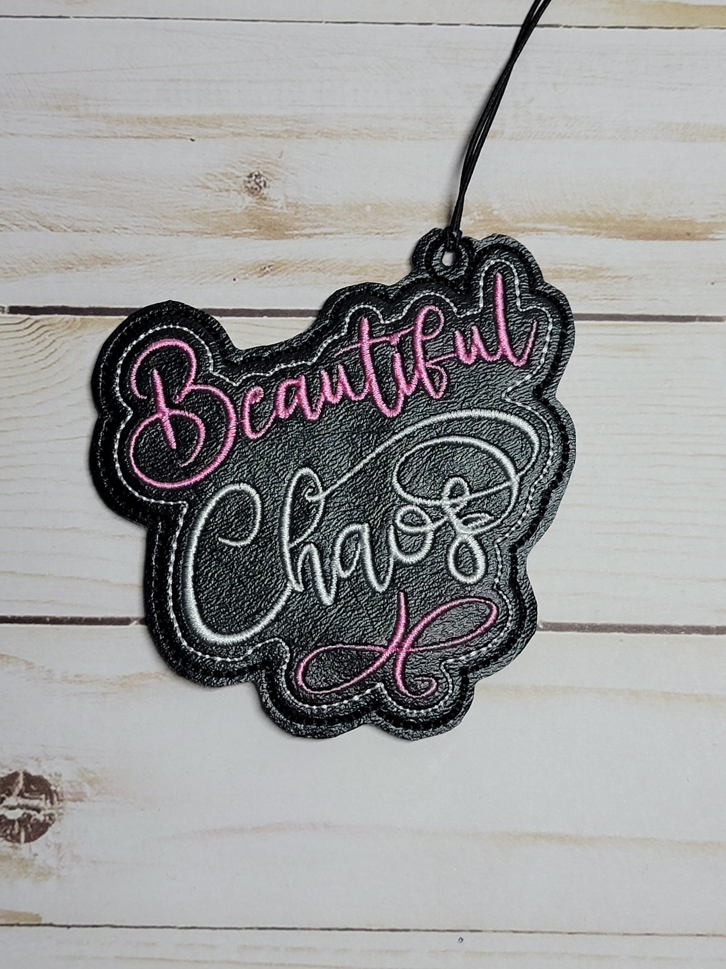 Beautiful Chaos/ Unscented car freshie/ pink and white