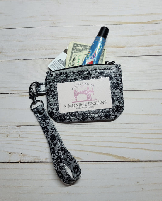 Black Faux Floral Lace ID Wristlet