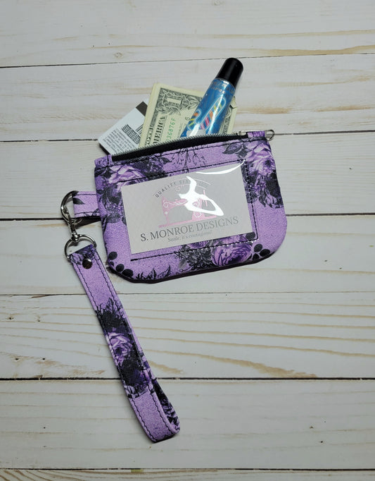 Purple Floral ID Wristlet