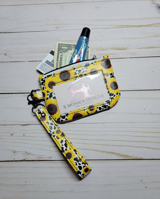 Sunflower/ Cow print ID Wristlet