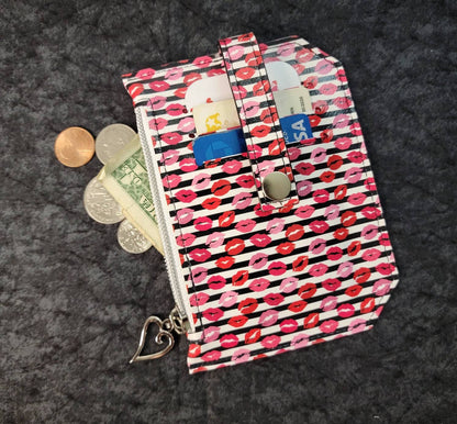 Pink and red lips // pocket pal/ minimalist wallet/ card holder/ coin pouch