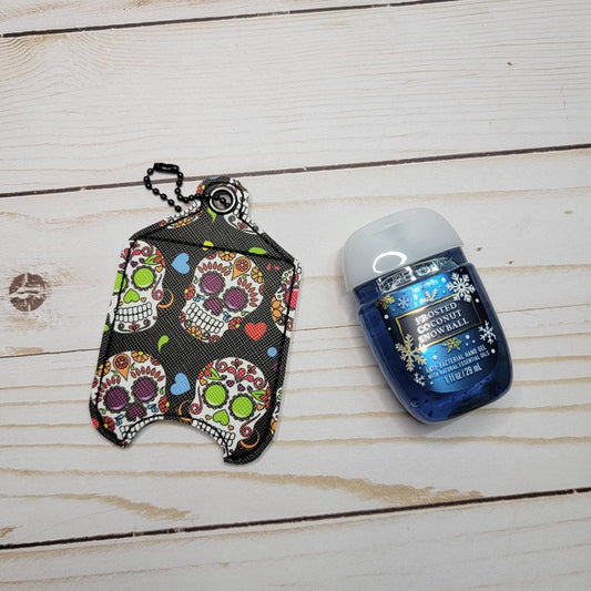 Sugar skull// Hand sanitizer holder/ keychain/ embroidered