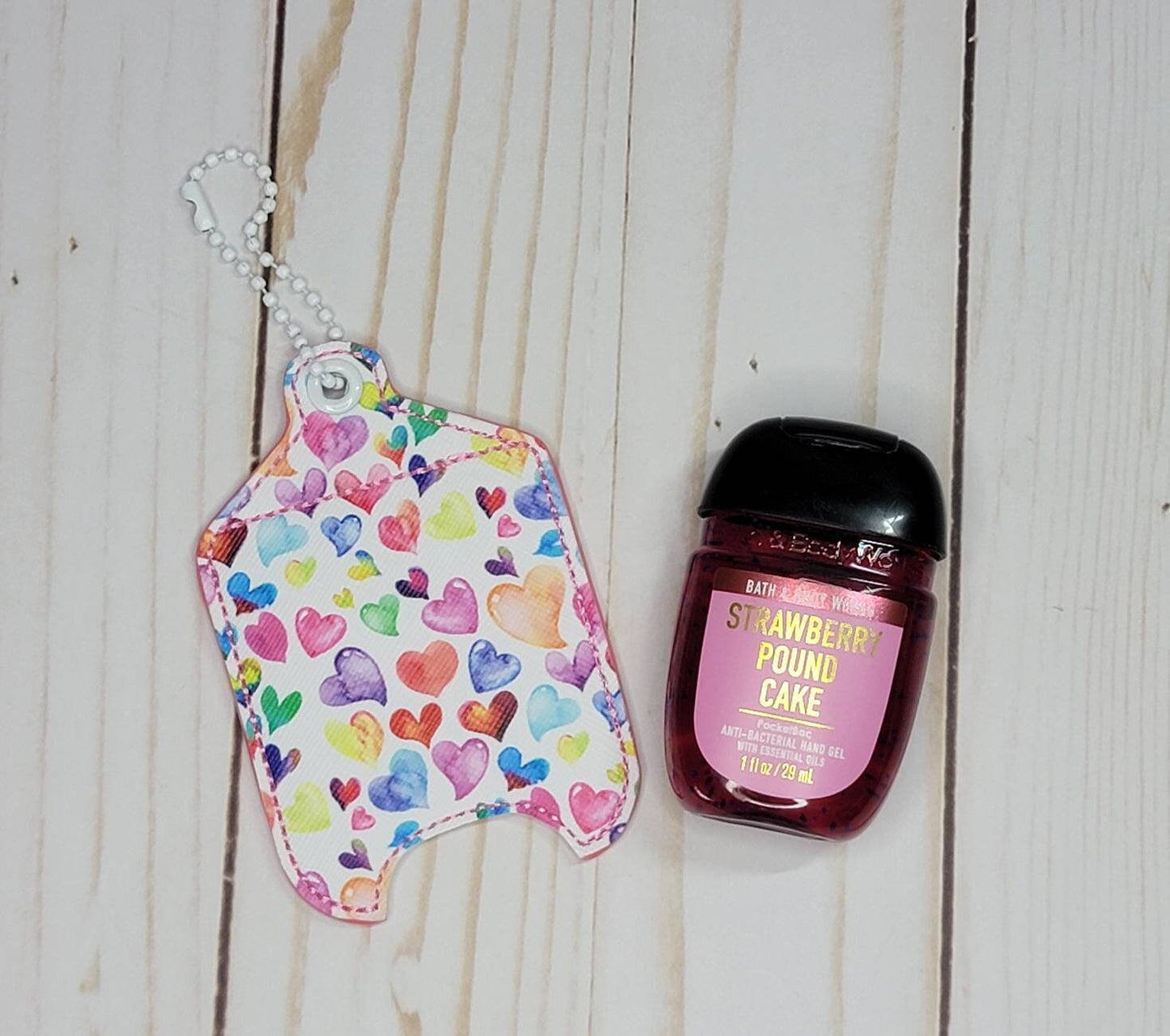 Multi color hearts// Hand sanitizer holder/ keychain