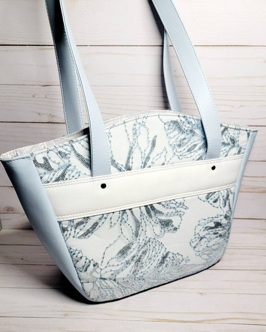 Ilaria handbag// baby blue/ silver sequin // shoulder bag// sparkle and floral