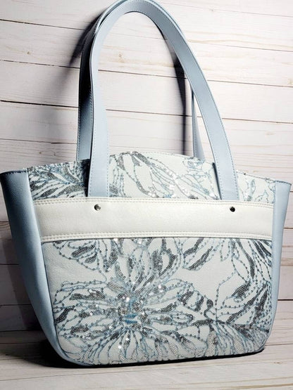 Ilaria handbag// baby blue/ silver sequin // shoulder bag// sparkle and floral